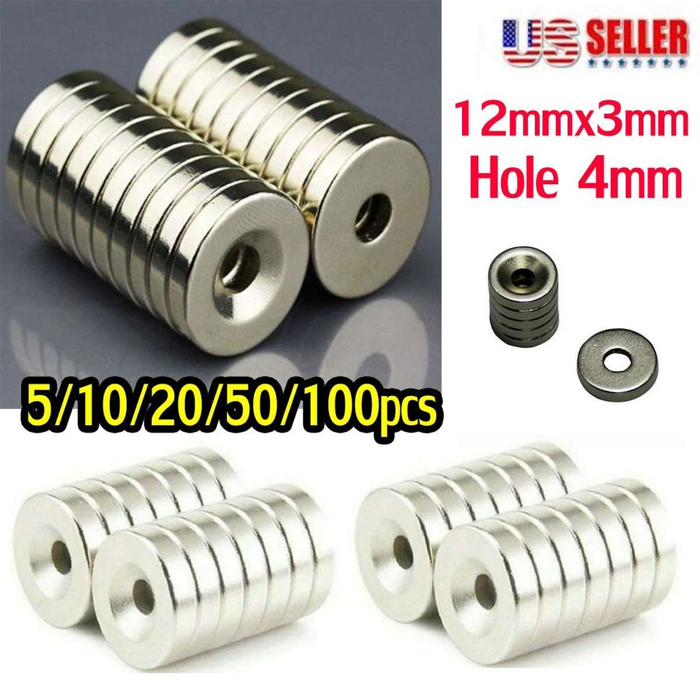 10/50/100pcs Strong Countersunk Ring Magnet 12x3mm Rare Earth Neodymium 4mm hole