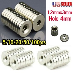 10/50/100pcs Strong Countersunk Ring Magnet 12x3mm Rare Earth Neodymium 4mm hole