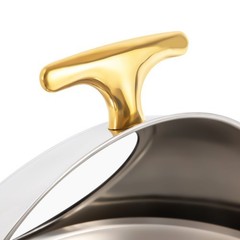 Roll Top Chafing Dish Buffet Set Gold Accent 6.3 Quart Round Stainless Steel