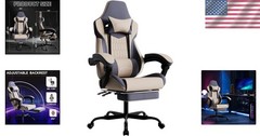 Gaming Chair with Footrest High Back Ergnomic Leather Adjustable Headrest