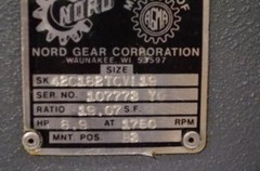 NORD GEAR CORP. SPEED REDUCER # SK42C182TCVI19 RATIO: 19.07:1 8.9HP @ 1750RPM
