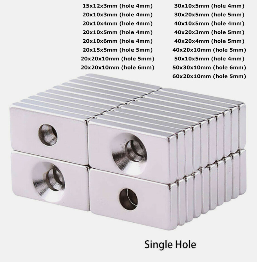 Super Strong Rectangle NdFeB Magnets Rare Earth With Countersunk Ring Hole DIY