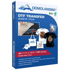 QOMOLANGMA A3 11.7″ x 16.5″ DTF Transfer Film – Double Sided Hot Peel 100 Sheets