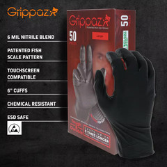 X-Large Black 6 Mil Thick 100% Nitrile Disposable Work Gloves with Textured Grip