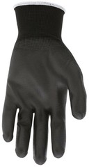 MCR Safety Work Gloves 13 Gauge Black Nylon Shell, Black Polyurethane Palm Dip