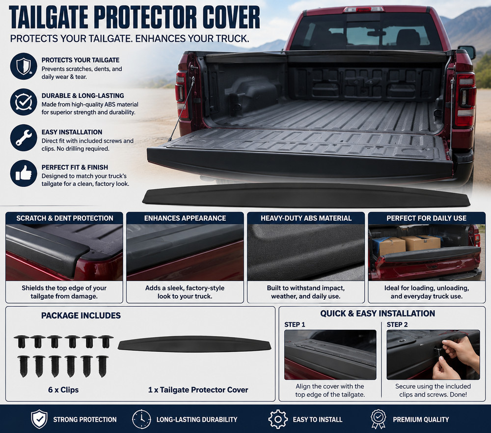 Tailgate Protector Spoiler Top Cap Compatible with 2019-2024 Dodge Ram 2500 3500