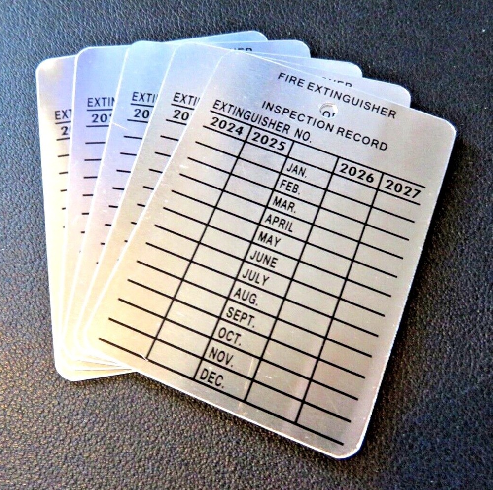 (TEN) METAL FIRE EXTINGUISHER 4-YEAR INSPECTION TAGS…2024-2025-2026-2027