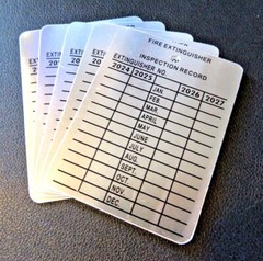 (TEN) METAL FIRE EXTINGUISHER 4-YEAR INSPECTION TAGS…2024-2025-2026-2027