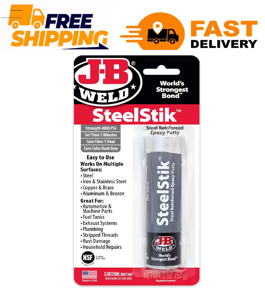 J-B Weld 8267 SteelStik Steel Reinforced Epoxy Putty Stick – 2 oz.