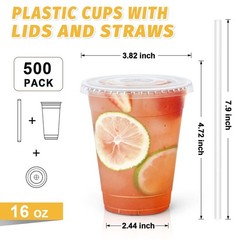 Clawsoff 16oz 500 Ct Clear Cups Lids Straws