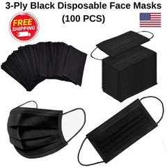 100 PCS Disposable Face Mask Non Medical Surgical 3 Ply Ear loop Black Masks USA