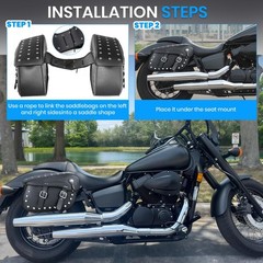 Motorcycle Saddlebags Studded Rivet 30L Water-Resistant PU Leather Quick-Release