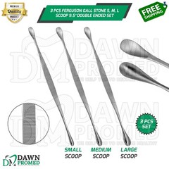 3 Pcs Ferguson Gall Stone Scoop 9.5″ S,M,L Double Ended Set Surgical OB/GYN Inst