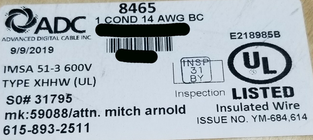 Advanced Digital Cable 8465 #14awg XLPE XHHW Loop Detector Wire 600V Black/100ft