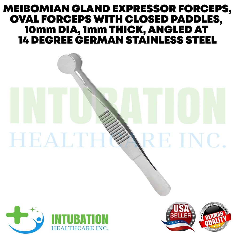 Meibomian Gland Expressor Forceps 10mm Oval Paddles Angled Stainless Steel Tool
