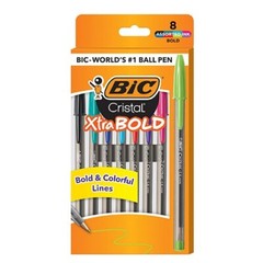 BIC Cristal Xtra Bold Ball Pen 8/Pk 1.6mm Tip Asst Color Inks School Office Home