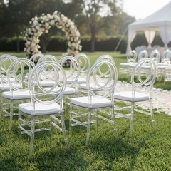 Set of 3 Crystal Clear Acrylic Chiavari Wedding Chairs with Cushions for Event