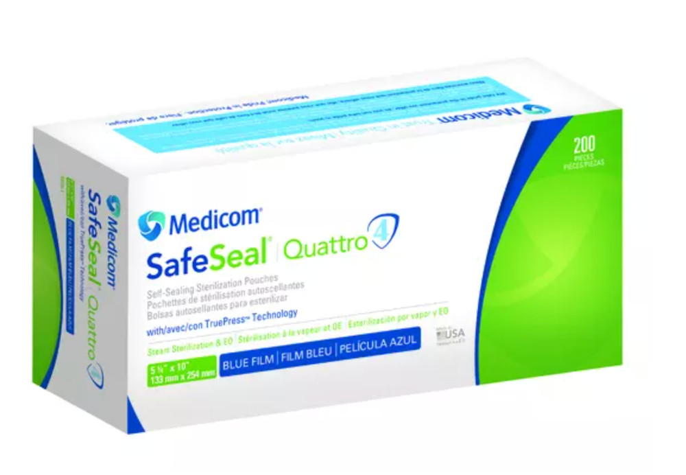 Medicom SafeSeal Quattro 5.25″ x 10″ Self-Sealing Sterilization Pouches 200BX