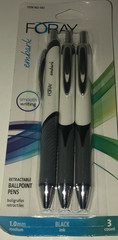 NEW FORAY Ballpoint Pens, 1.0 mm, Gray/White Barrel/Black Ink 3Pk SHIPS N 24HRS