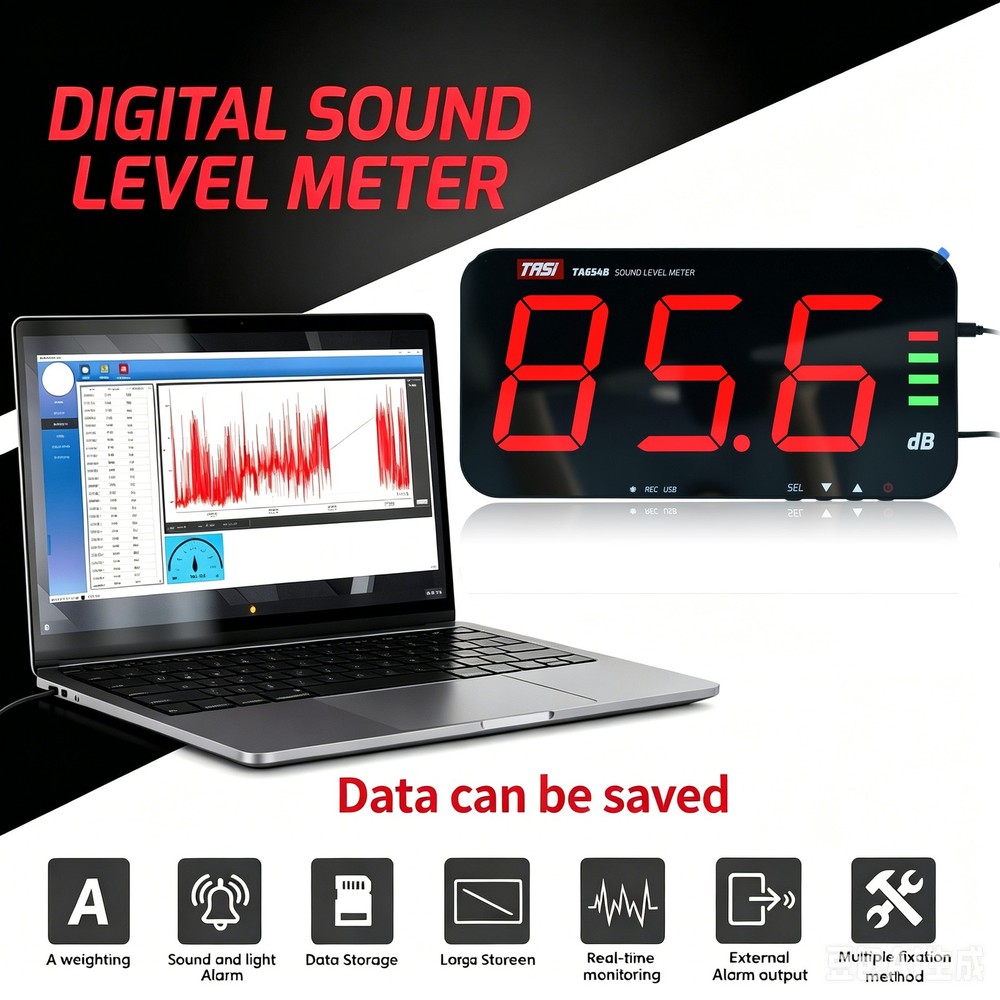 Sound Level Meter Decibel Meter 30-130dB Wall Mount Data Logging Alarm 13″ Large