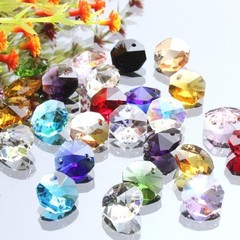 100Pcs 14mm Crystal Octagon Beads, 2-Hole Glass Suncatcher Beads, Blue