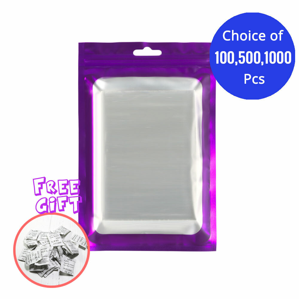 4x7in Purple Matte Foil Mylar Flat Zip Lock Pouch Bag w/ Window & Desiccant P05