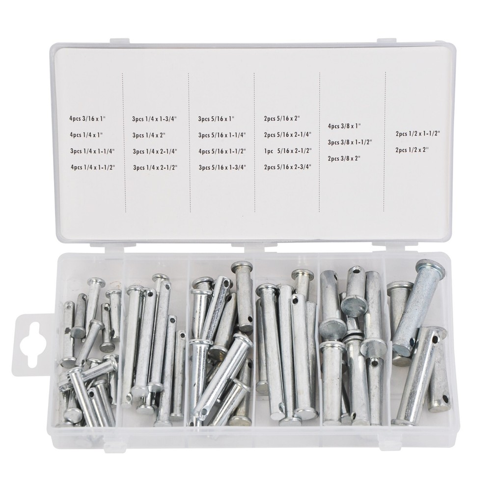 60 Pc Clevis Pin Assortment Set 3/32 in,1/8 in and 5/32 in Pin Hole