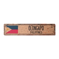 OLONGAPO PHILIPPINES Vintage Street Sign Filipino flag city country road rustic