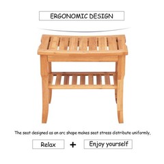 Giantex Bamboo Shower Bench Seat Storage Shelf Shower Spa Chair Seat Bench