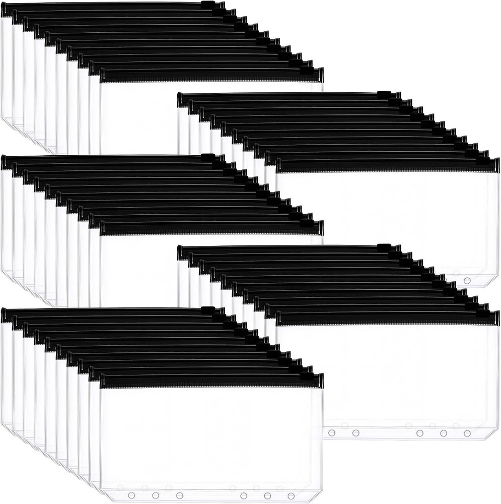 50 Pieces Plastic Envelopes with Zipper Clear Pencil Case Bulk File Bag Bill ..