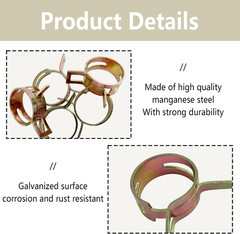 10Pcs 1Inch Spring Band Type Fuel Hose Clamps, 25Mm Silicone Vacuum Hose Pipe Cl