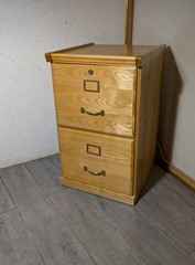 Vintage Industrial Mission Style Oak Wood Filing File Cabinet 2 Drawer Brass N54