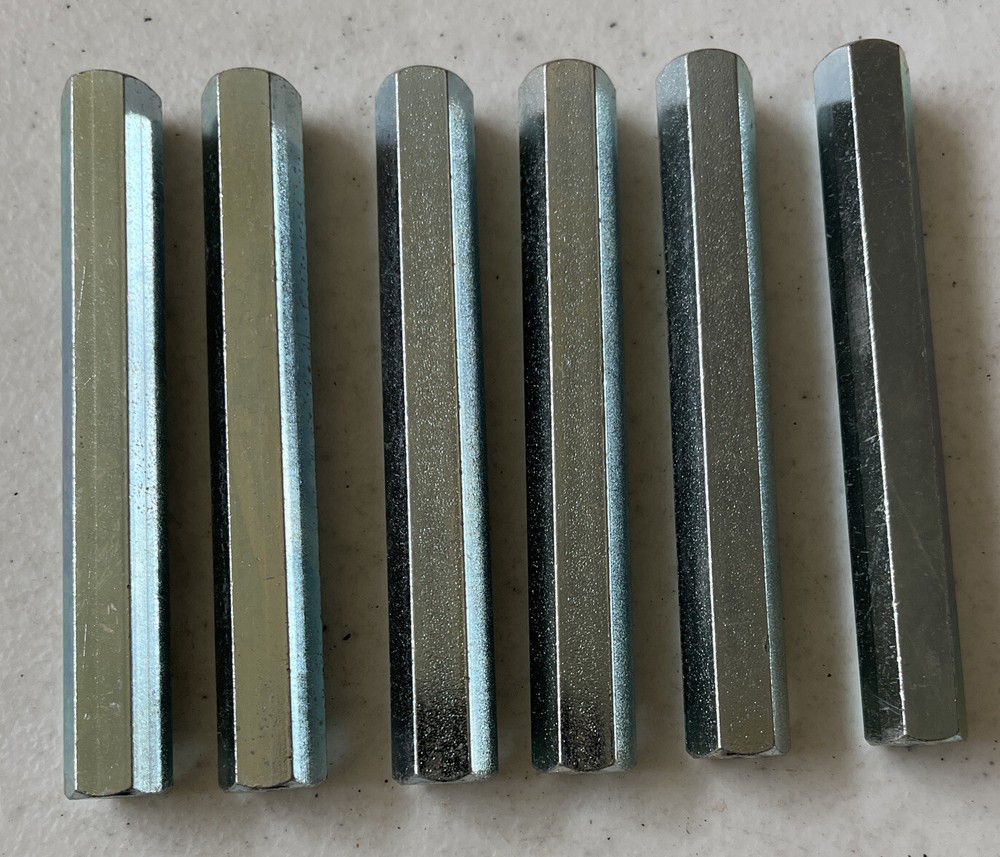 [6 Pack]Female Thread Hex Steel Standoffs 1/2” Hex 4” Long 12-24 Thread Zinc Pl.