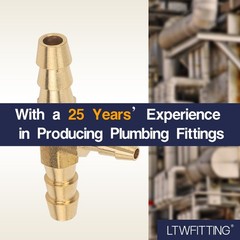 Brass Barb Tee Fitting 1/4Inch x 1/4Inch x 1/8Inch ID Hose Water 5 PCS