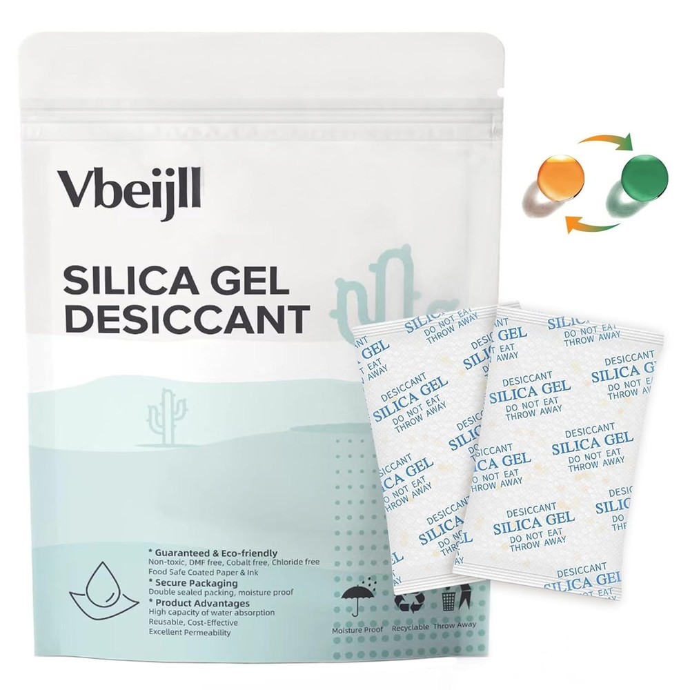 20 Gram (50 Pack) Color-Indicating Silica Gel Packets, Premium Food Grade Desicc