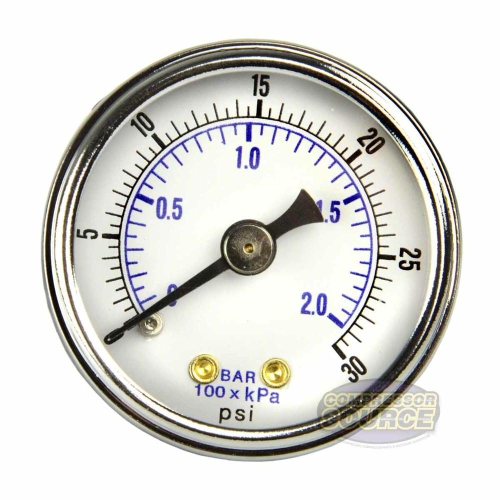 1/8″ NPT Air Compressor / Hydraulic Pressure Gauge 0-30 PSI Back Mount 1.5″ Face