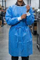 QTY (200) Blue XL Premium Isolation Gown Elastic Wrist AAMI Level 2