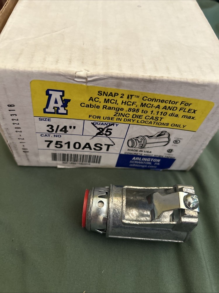25 Arlington 7510AST 3/4″ Die Cast Zinc Connector NEW FLEX CABLE , AC, MCI-A
