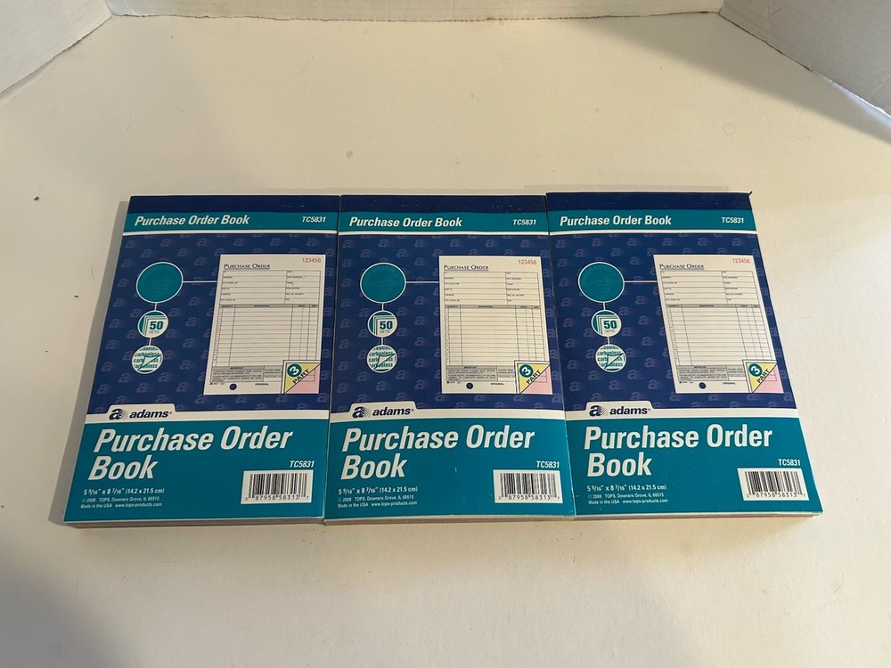 Lot Of 3 Adams TC5831 Purchase Order Book, 3-Part, Carbonless, 50 Sets Per Book