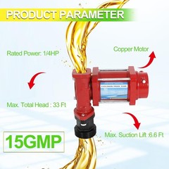 12V DC fuel transfer pump Red w/ Nozzle Kit for Gasoline Diesel 15GPM