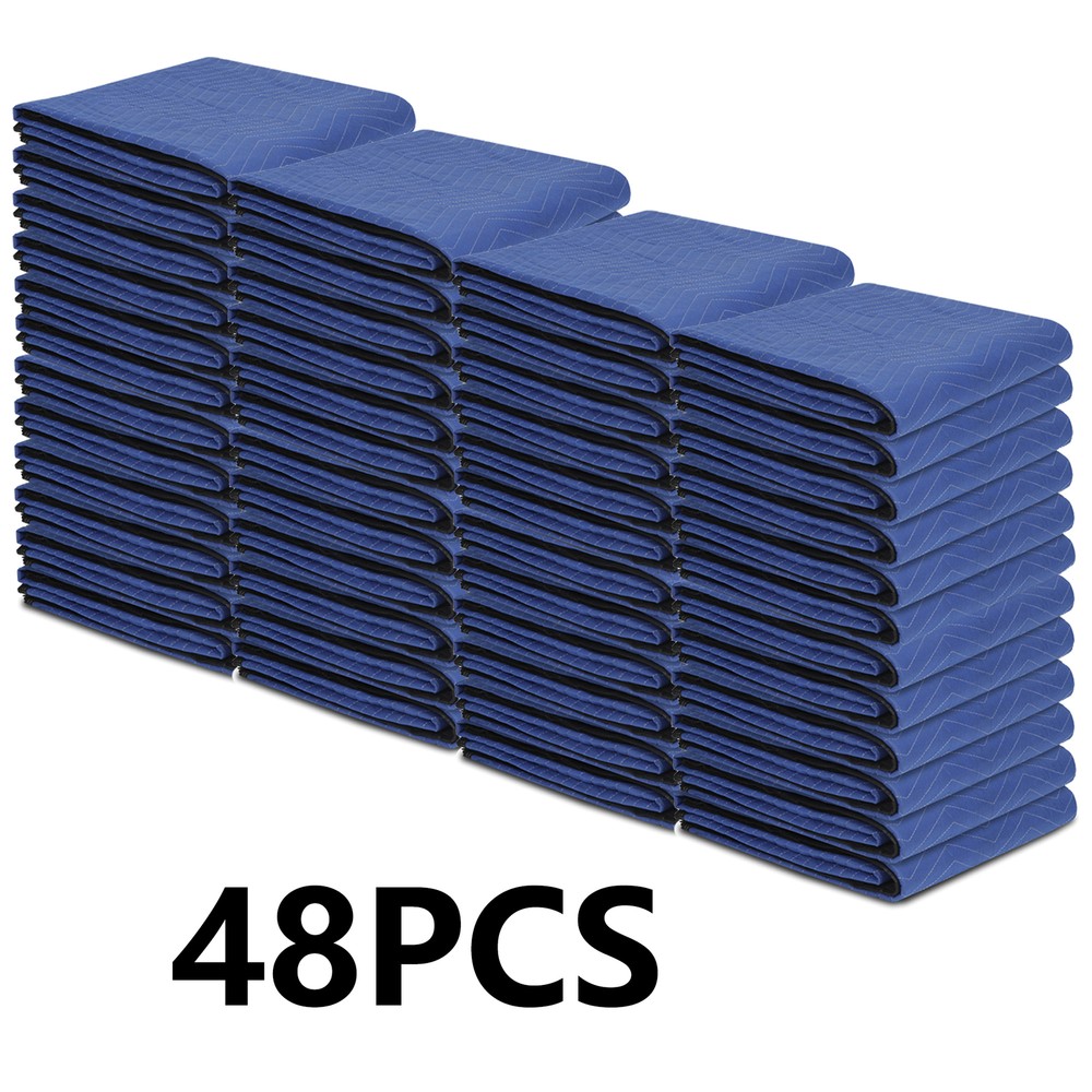 48 Pack Moving Blankets Set 80″ x 72″ Packing Pads Shipping Furniture Blue