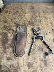 Vintage Old Original Wool Sheep Shears Farm Barn Hand Tool Leather Holster USA
