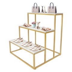 Gold+White 3-Tier Retail Table Display Rack for Bag Shoes Organizer Stand NEW