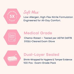 Supmedic Medical Nitrile Exam Gloves, 3.5 mil Large, Large (Rose Quartz)