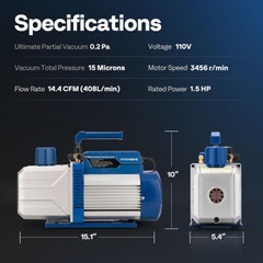 2 Stage Vacuum Pump 14.4 cfm 1.5 hp Rotary Vane AC Vacuum Pump w/ 2 Oil Bottles