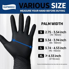 Supmedic Disposable Nitrile Gloves, Chemical Resistant, Small, Small (Black)