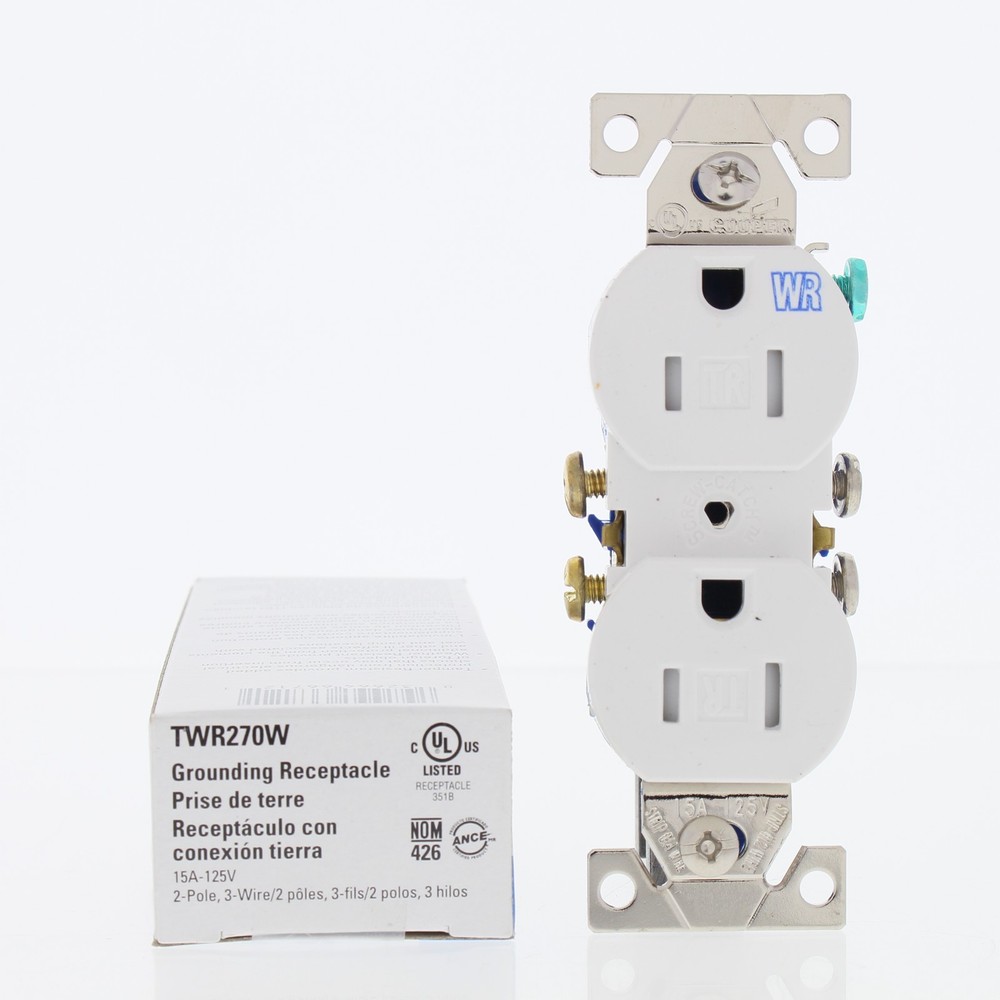 Eaton White Tamper Weather Resistant Duplex Receptacle Outlet 5-15R 15A TWR270W