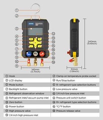 Refrigeration Digital Manifold Gauge Set AC HVAC System Vacuum Pressure Tester