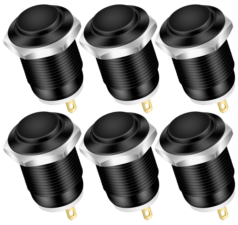 6Pcs 12V Momentary Push Button Switch Waterproof Black Metal 12Mm 1/2′
