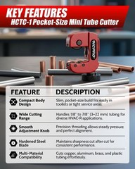 HCPRO Mini Pipe Cutter 1/8-7/8in Copper Aluminum Brass Tubing Cutter HVAC